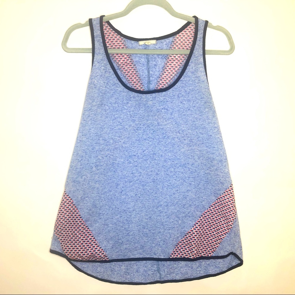 PLEIONY sleeveless tank top blue with blocks of polka dots M